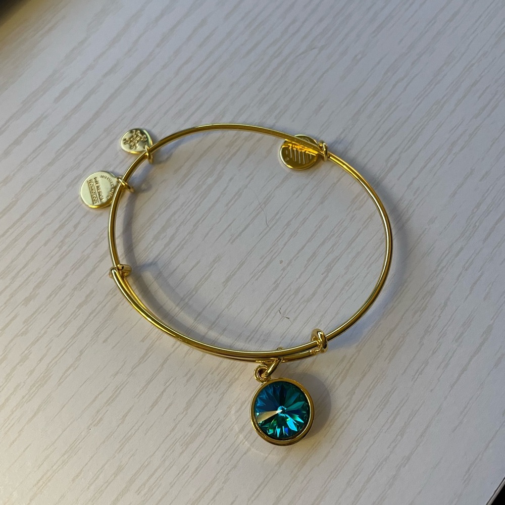 Alex and Ani Gold Bracelet with Teal/Blue Charm